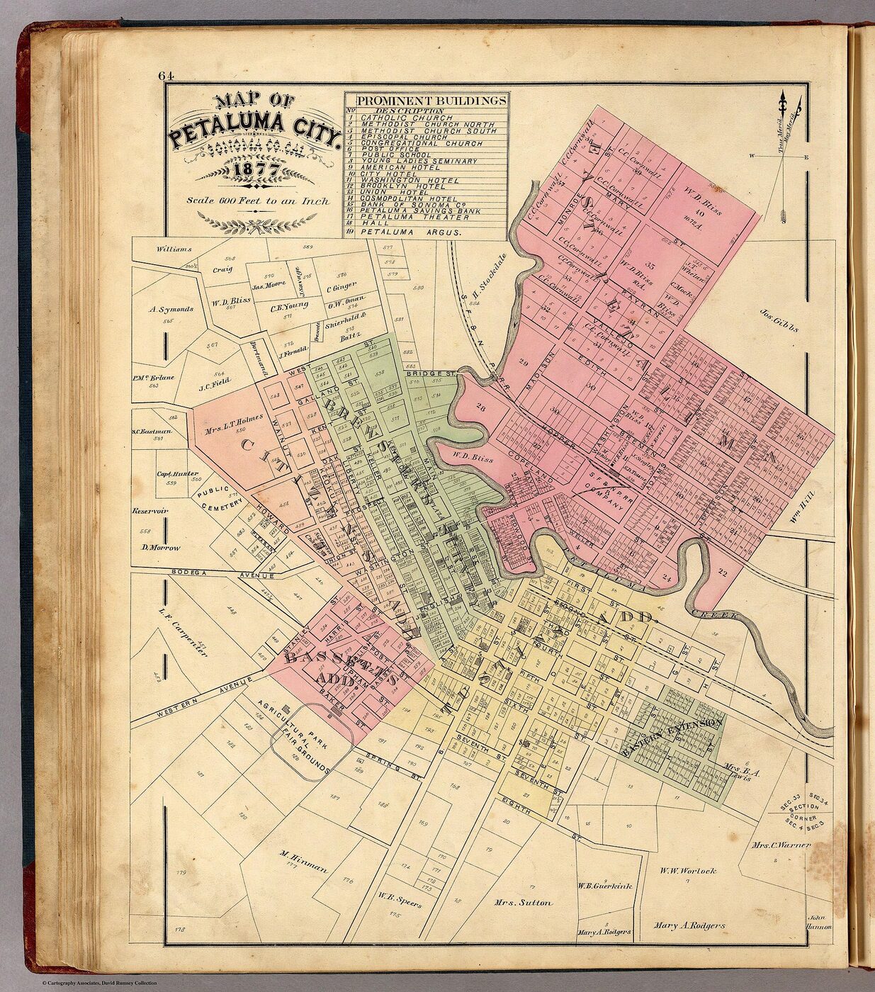 An 1877 map of Petaluma.
